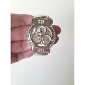 CEIQNY Silver Tone RHINESTONE clear Stone Quartz Analog Womens Watch Cuff BANGLE